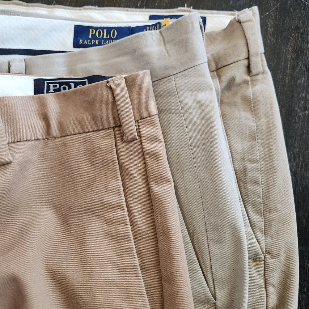 Lot 3 Polo Ralph Lauren Mens 32x32 Stretch Chino Pants Khaki Tan Straight Classi